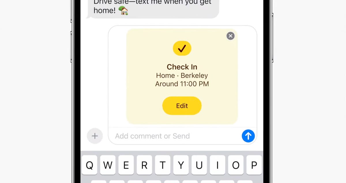 A check-in message in a chat