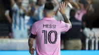 Lionel Messi celebrates the game winning goal for Inter Miami