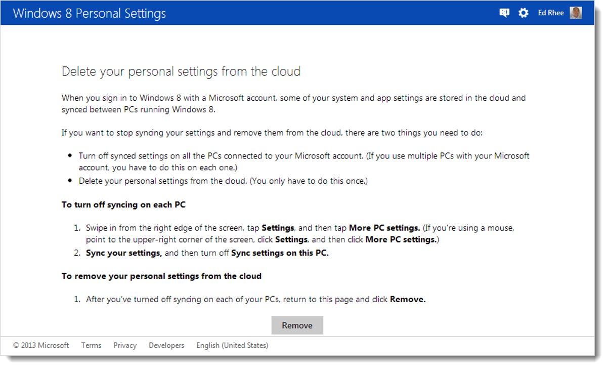 Windows 8 personal settings page
