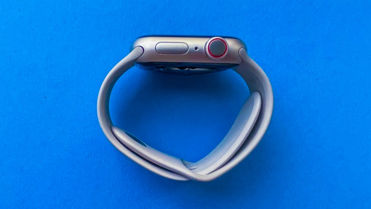 Side view of a gray Apple Watch Series 7