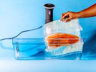 <p>To sous vide, you vacuum seal your food inside a plastic bag and immerse it in a temperature controlled water bath.</p>