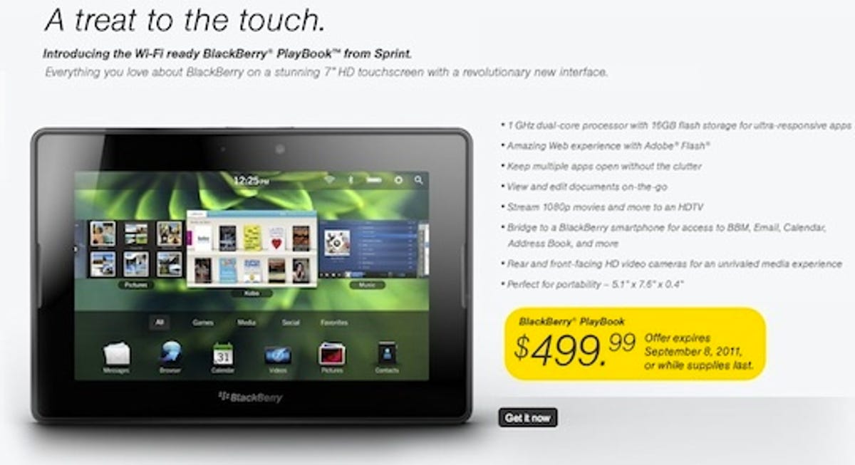 Sprint canceled plans for the BlackBerry PlayBook 4G but continues to sell the Wi-Fi model
