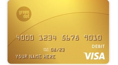 The gold Green Dot Prepaid Visa Card