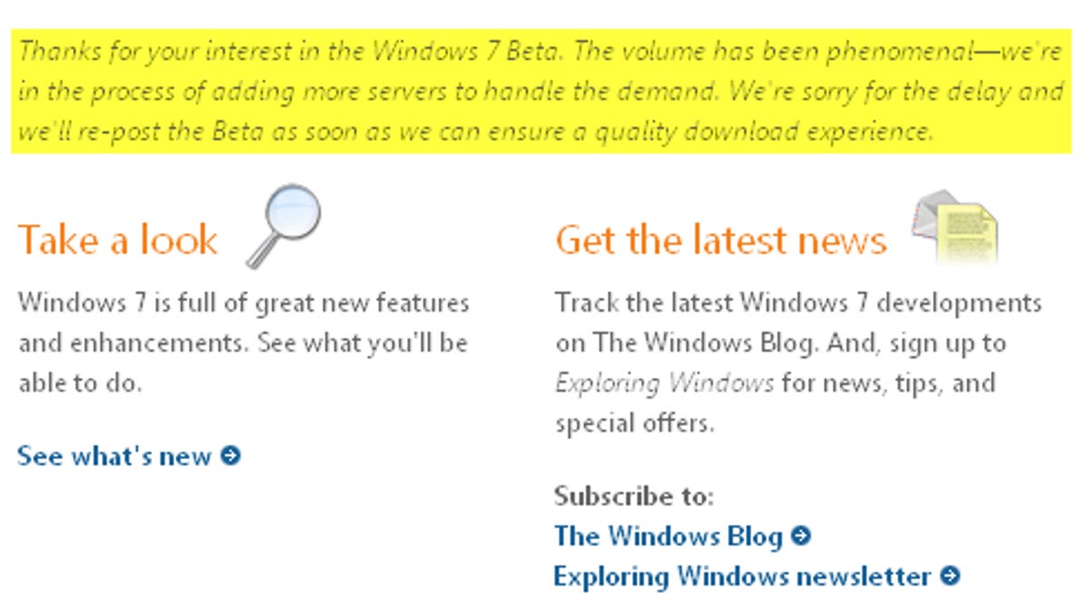 Windows 7 beta is late