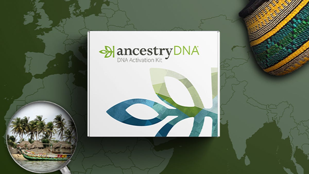ancestryDNA logo and test kit