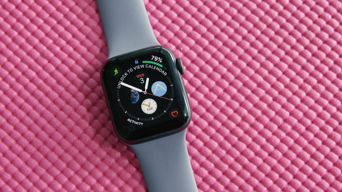 Apple Watch Series 4 showing heart rate.