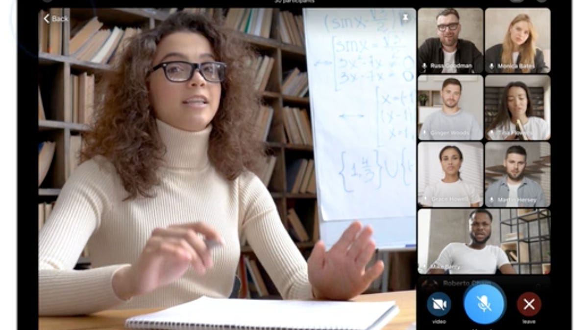 A group video call Telegram-style, on a tablet.