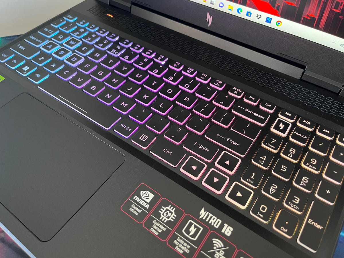 Acer Nitro 16 keyboard with RGB lighting