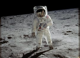 Astronaut Buzz Aldrin on the moon.