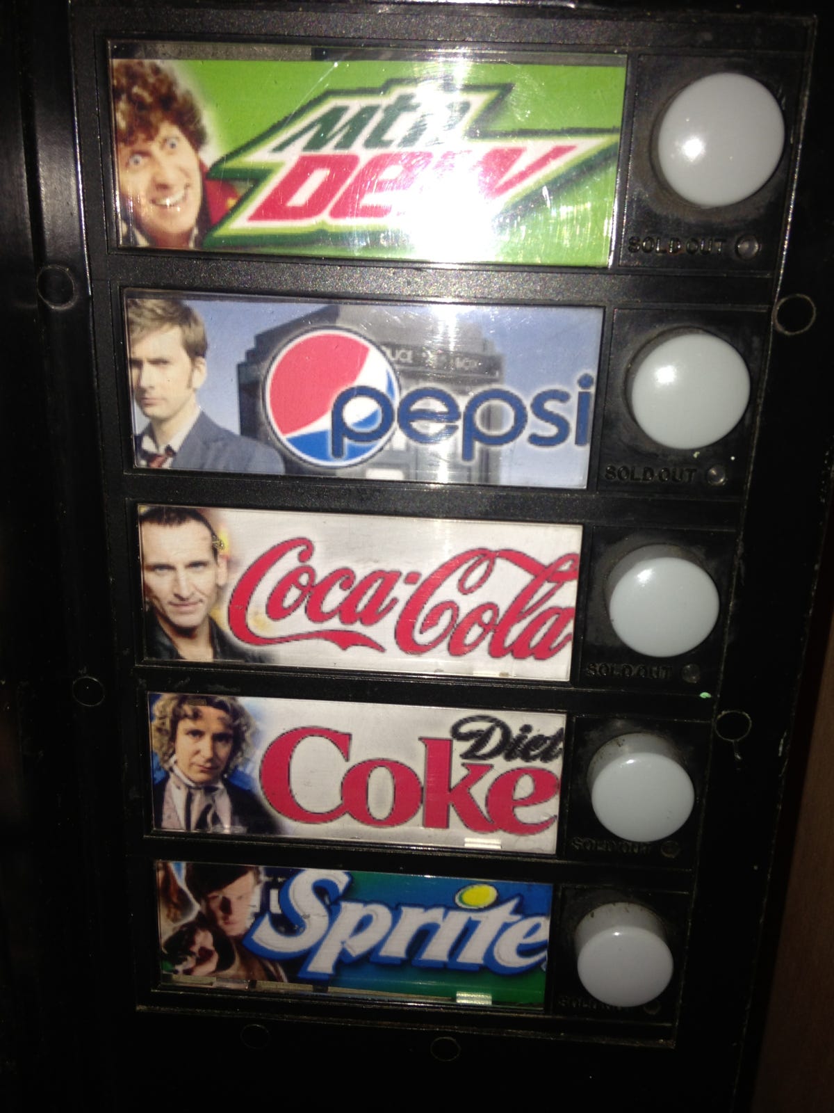 Tardis soda machine choices