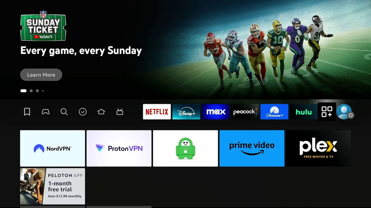 Amazon Fire TV apps screen with VPNs installed