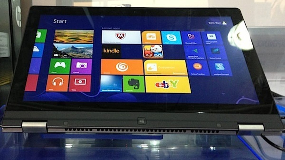 A Lenovo Yoga convertible ultrabook on display at a Los Angeles Best Buy. It's still the best place to comparison shop for gadgets in a physical store.
