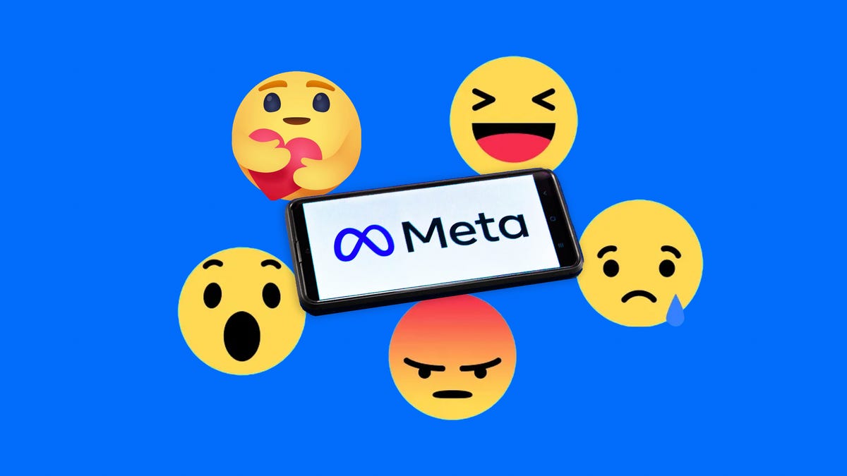 Meta logo with facebook reaction emojis