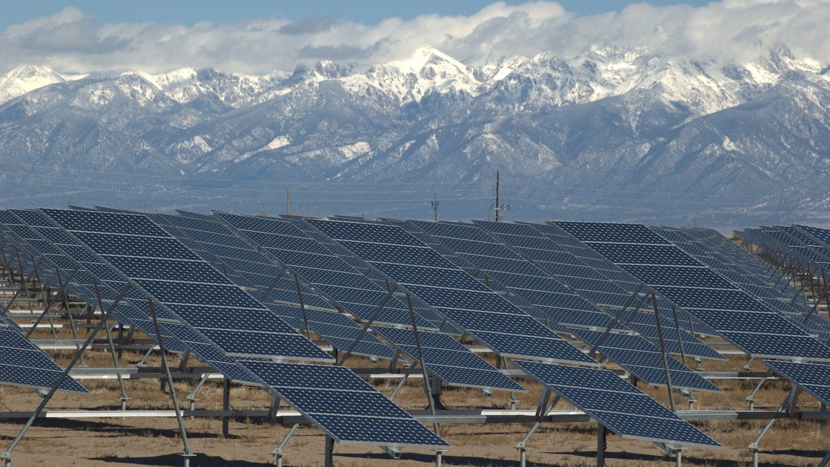 The western U.S. has world-class solar and wind resources, but many communities are moving cautiously to develop their resources. Seen here is a SunPower power plant in Alamosa County, Colorado.