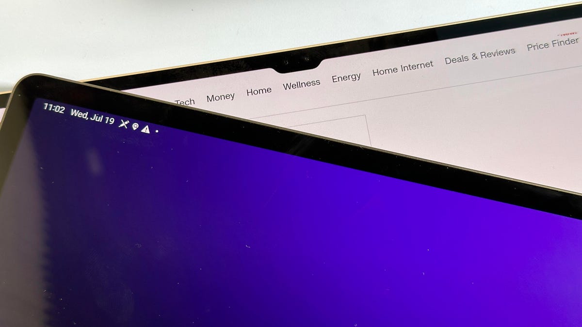 Close ups of the top edge of two tablet displays