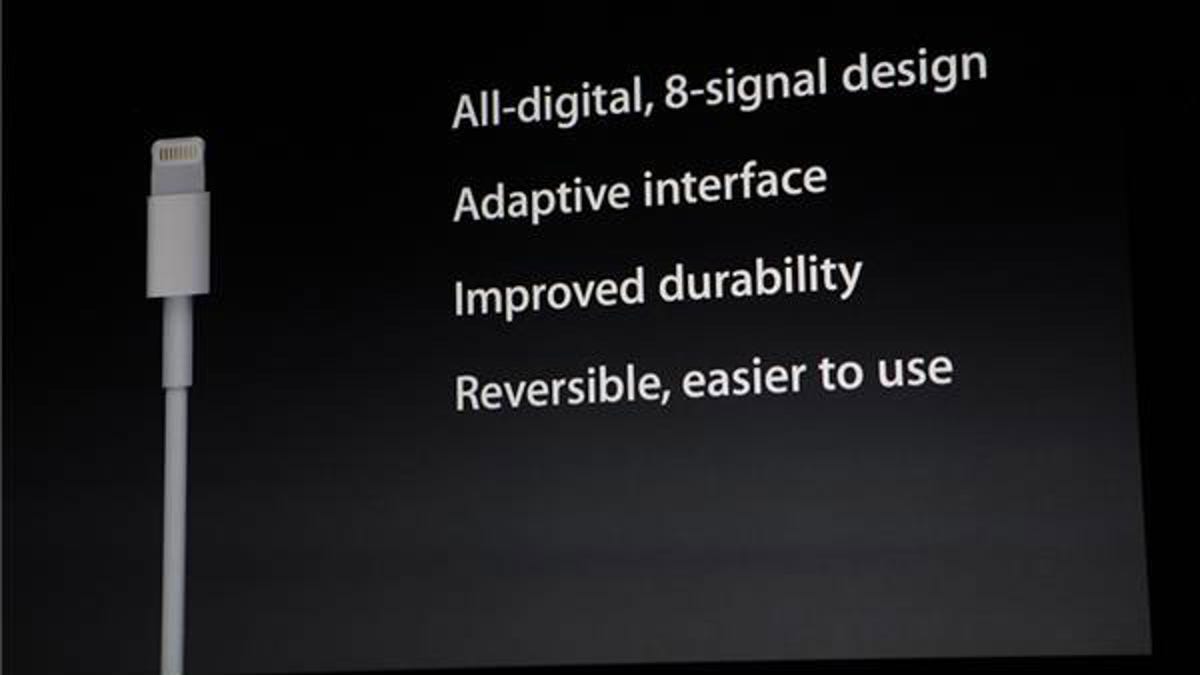Apple's description of Lightning's features shown during the iPhone 5 launch event.