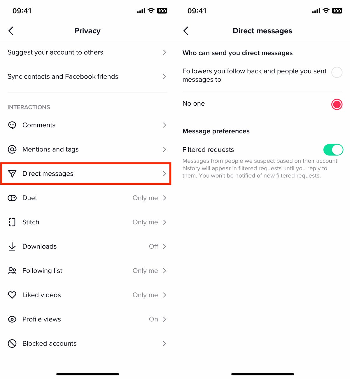Direct Messages Settings On Tiktok