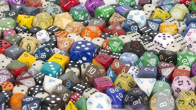 An entire image filled with multicolored dice