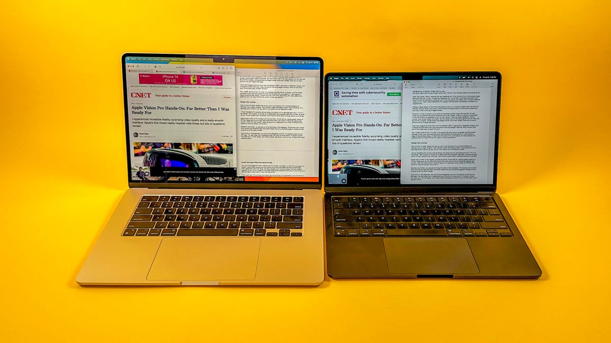 15-inch and 13-inch MacBook Air laptops side by side