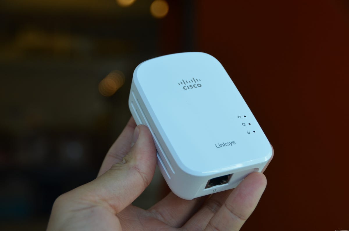 Linksys's new PLE500 powerline adapter still bears the logo of Cisco, despite the fact Linksys is now a Belkin company.