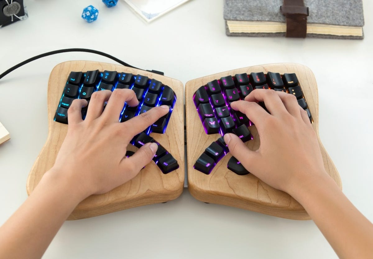 Keyboardio Model 01 with hands