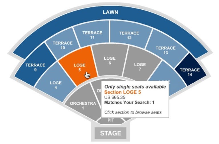 Ticketmaster interactive seat map