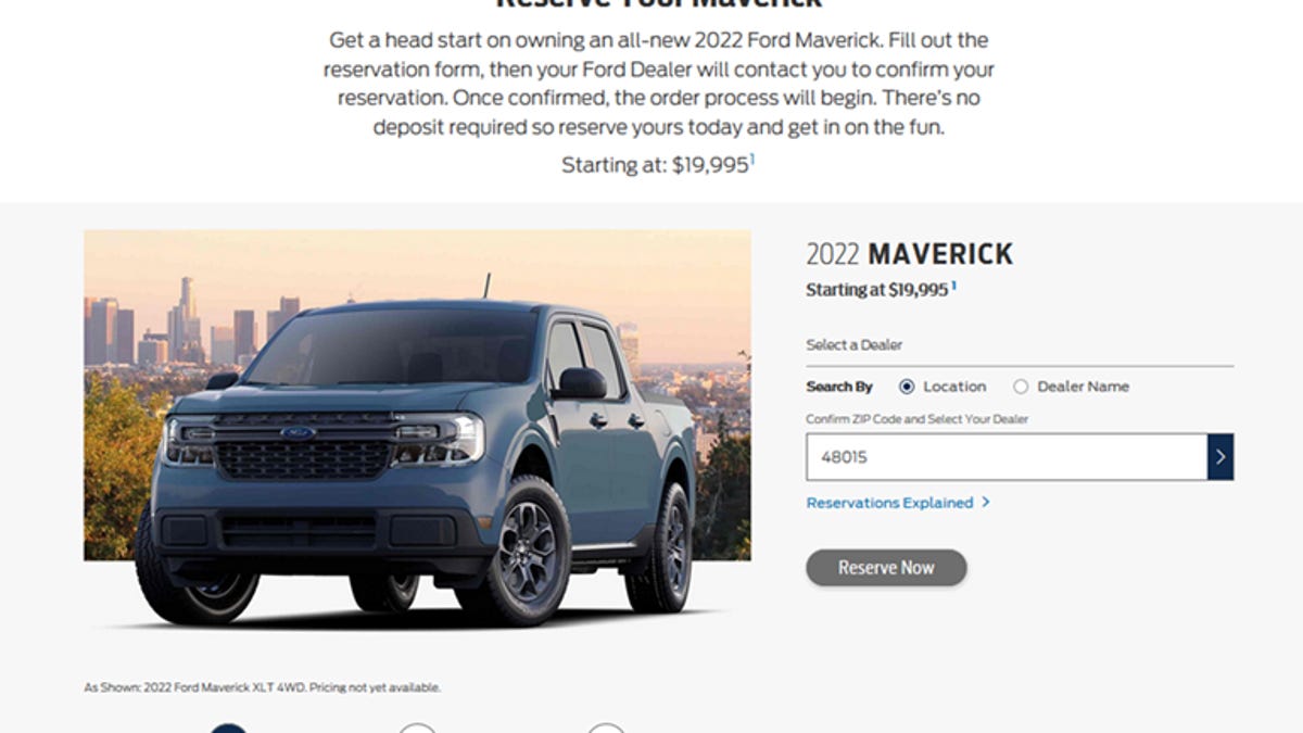 Ford Maverick reservation screen