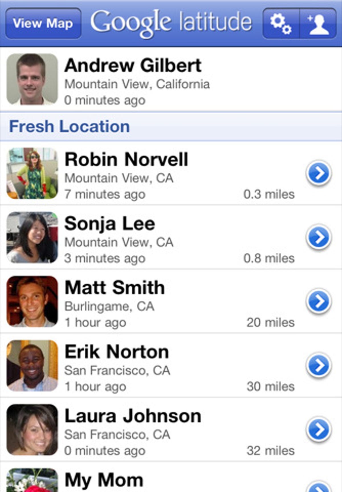 Google Latitude iPhone app's friend list