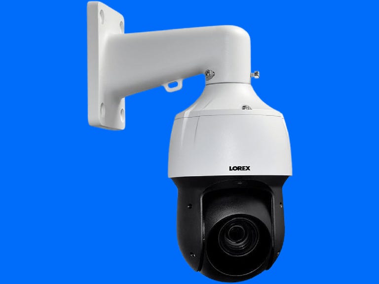 The Lorex Fusio 2K IP camera against a blue background