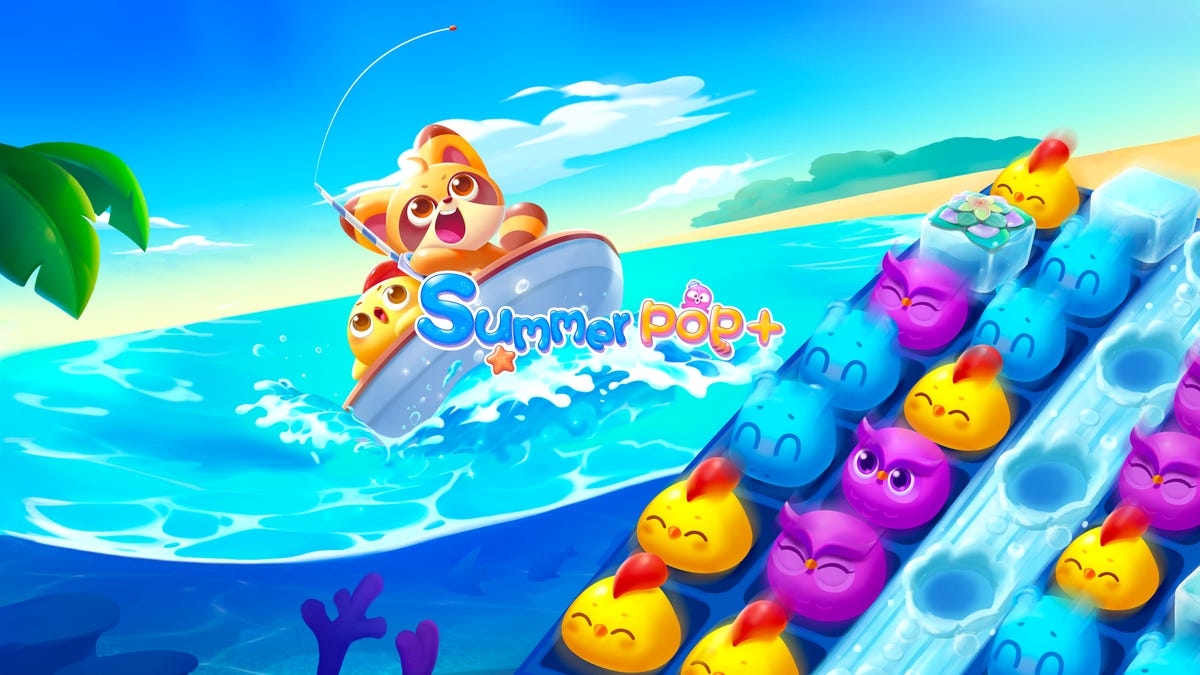 Title card for Summer Pop showing a critter in a boat fishing at sea