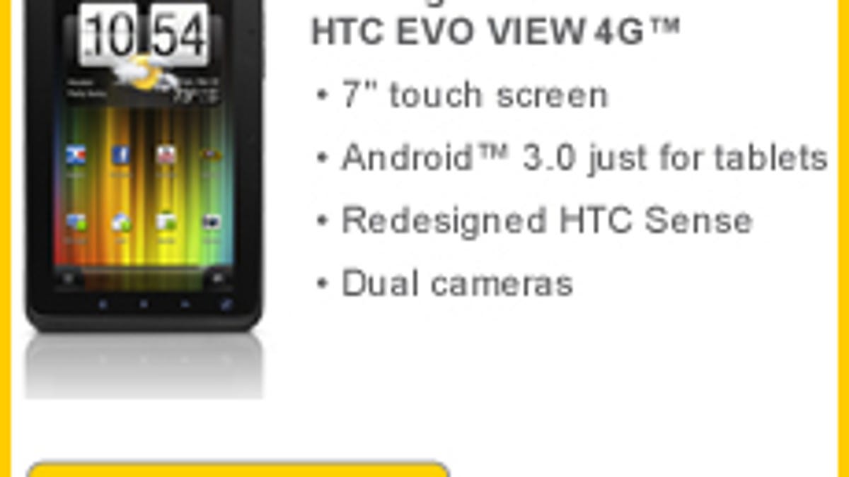 Sprint plans for its HTC Evo View tablet to run Honeycomb.