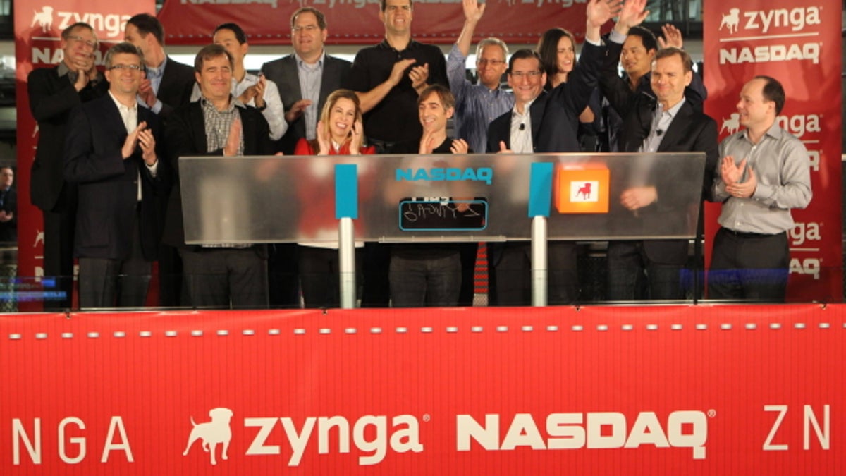 Zynga&apos;s top executives celebrating their company&apos;s IPO last year.