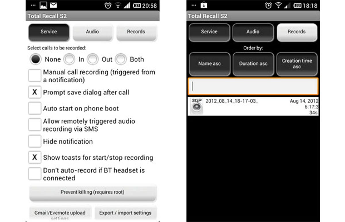 The Total Recorder app for Galaxy S2 and S3