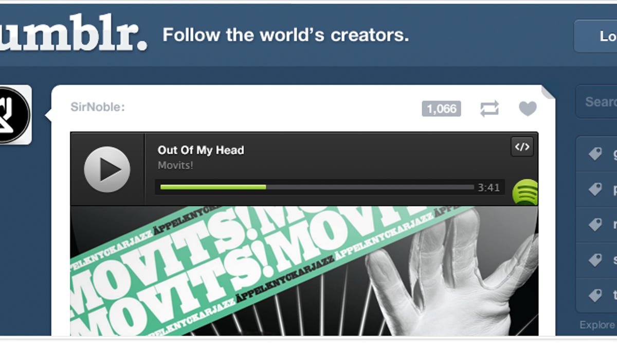 Spotify's Play Button can also be integrated into Tumblr.