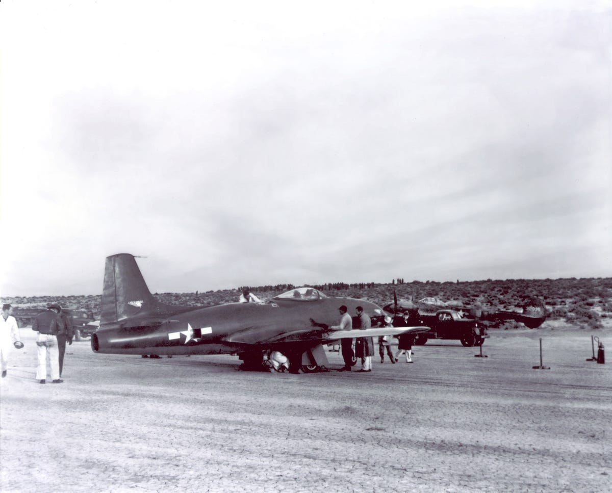 Lockheed XP-80 on the ground in a desert location