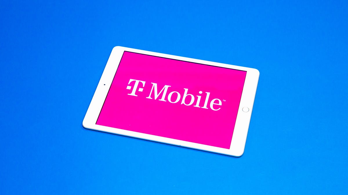 T-Mobile logo on a tablet with a blue background