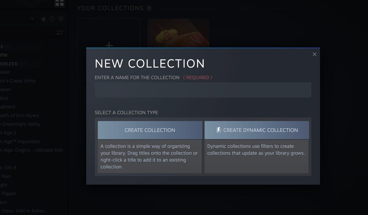 Creating a new collection in Steam