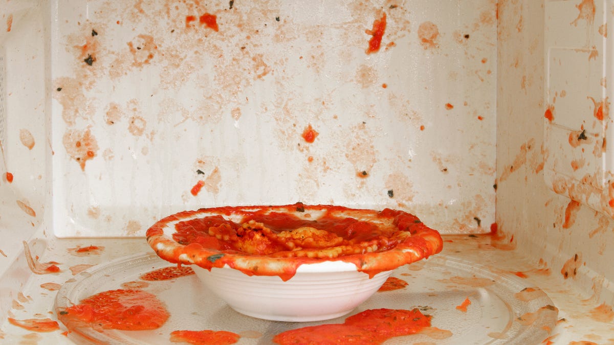 pasta sauce exploded in a microwave