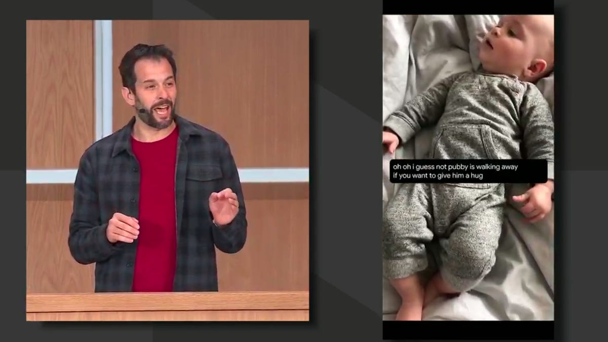 A Google presenter describes the new Android feature that captions videos in real time.