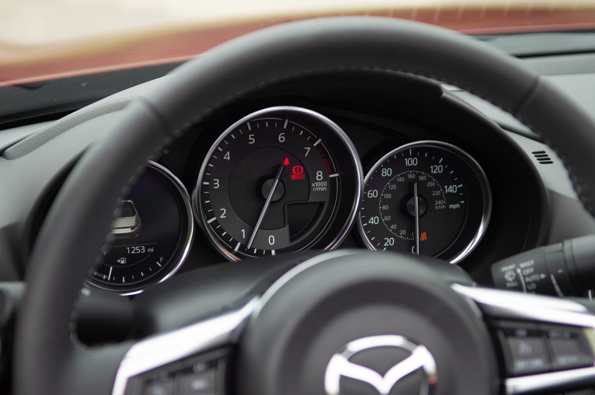 2022 Mazda MX-5 Miata, showing the physical gauge cluster