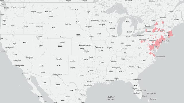 Map of Verizon Fios home internet coverage