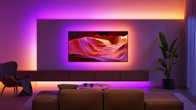 Govee RGBIC M1 light strip showing vivid colors in an home entertainment area.