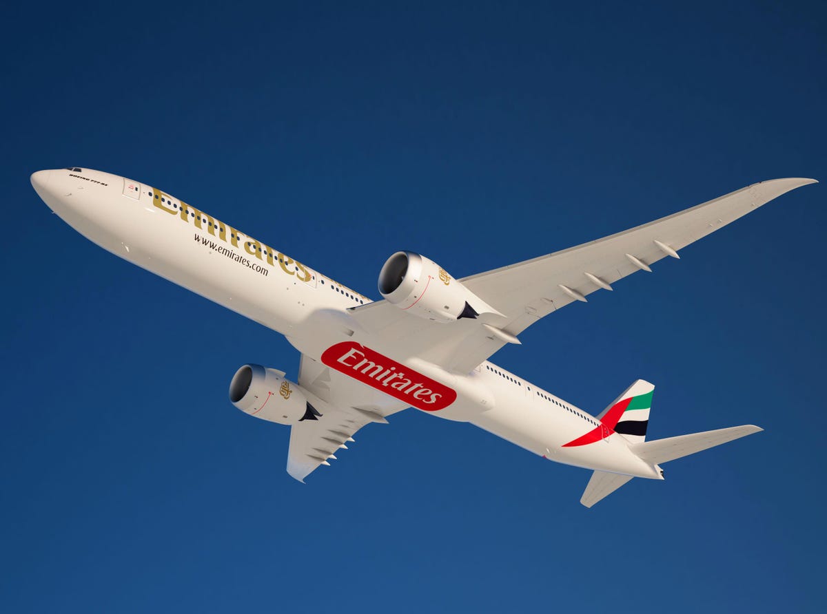 A rendering of Boeing's 777X in Emirates livery.