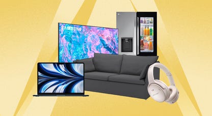 Apple MacBook Air, Samsung TV, LG refrigerator, Ikea sofa and Bose headphones