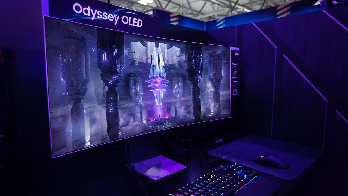 Odyssey OLED gaming monitor displays a video game