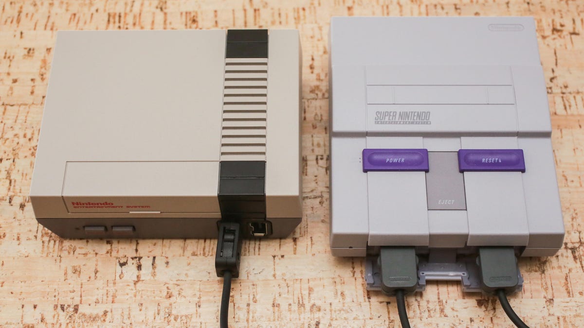 Nintendo NES Classic and SNES Classic side by side.