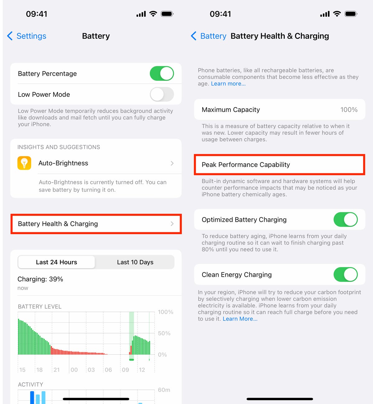 iOS settings to check iPhone battery health