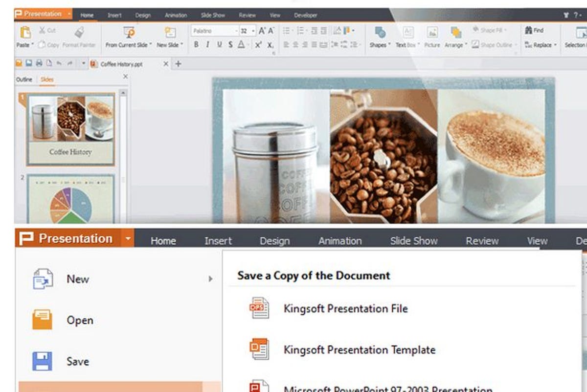 Kingsoft Office Professional 2013's Presentations module closely resembles Microsoft Office's.