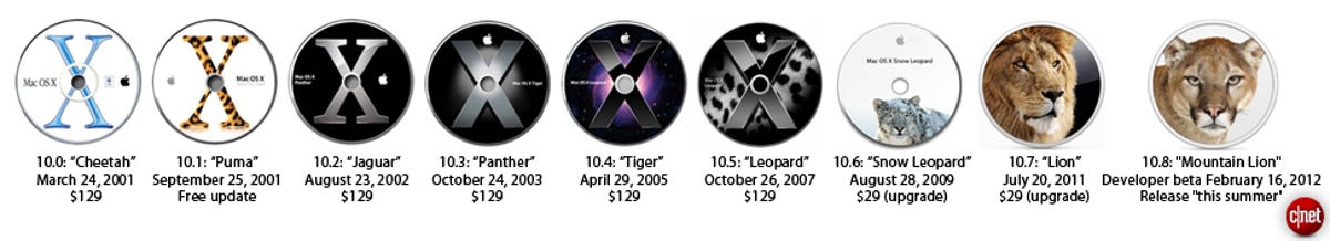 A brief history of Mac OS X releases.