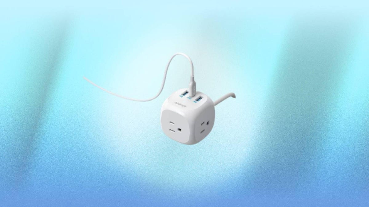 The Anker 321 20W USB-C power strip is displayed against a blue background.